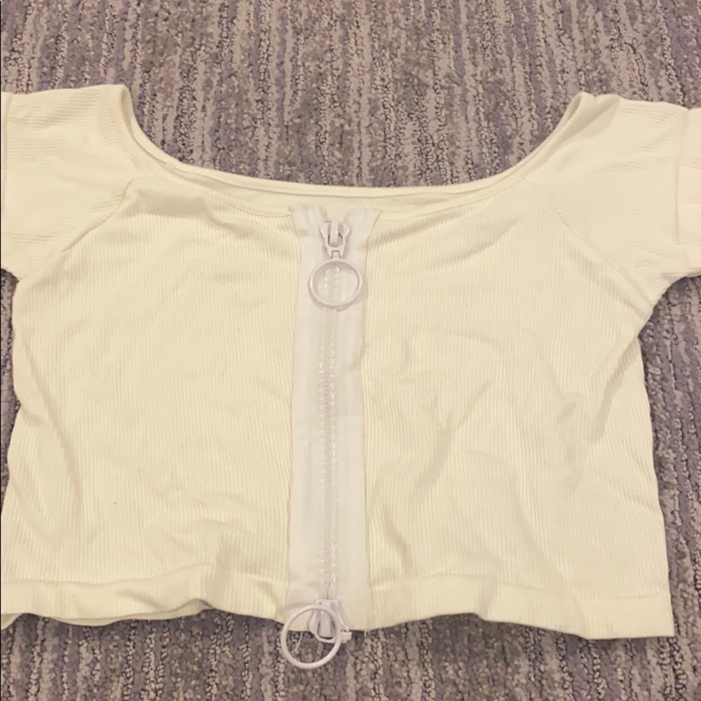 White zipper crop top
